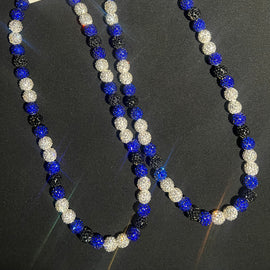 Royal Blue, Black & White Rhinestone Necklace