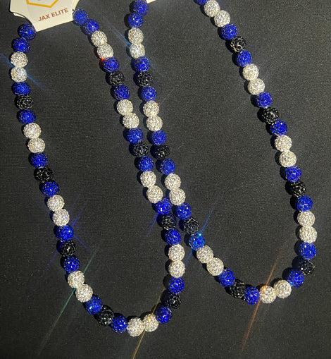 Royal Blue, Black & White Rhinestone Necklace