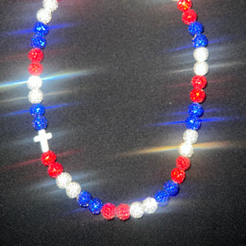 Red, white & blue w/cross Rhinestone Necklace