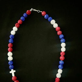 Red, white & blue w/cross Rhinestone Necklace