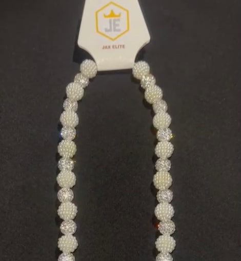 White Berry Pearls with White Rhinestone Necklace