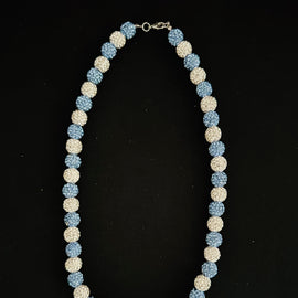 Blue & White w/ Metal Cross Charm & Rhinestone Necklace