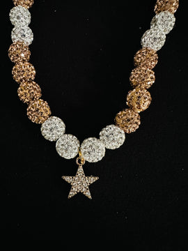 Gold & White w/ Zirconia Star Charm & Rhinestone Necklace