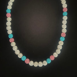 White, pink and sky blu Rhinestone Necklace