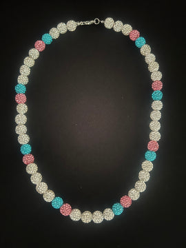 White, pink and sky blu Rhinestone Necklace