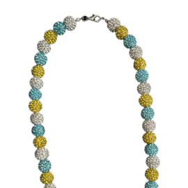 White, Sky Blue & Yellow, Rhinestone Necklace