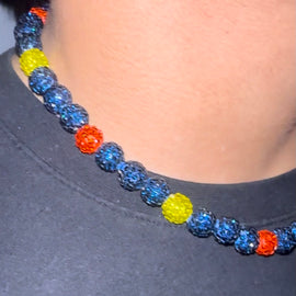 Navy Blue, Orange & Yellow Rhinestone Necklace