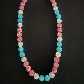 Pink, Sky Blue & White Rhinestone Necklace