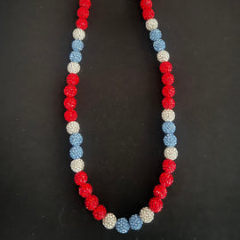 Red, Light Blue & White Rhinestone Necklace