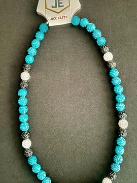 Peacock Blue, Black & White Rhinestone Necklace