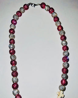 Pink & White with Cross Rhinestone Necklace