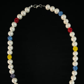 Pearls w/ Multicolor Rhinestone beads Necklace