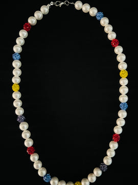 Pearls w/ Multicolor Rhinestone beads Necklace