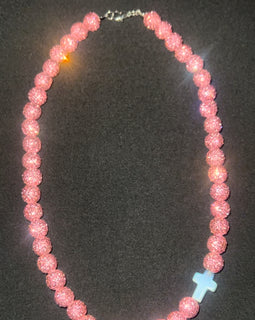 All Pink with Cross Rhinestone Necklace