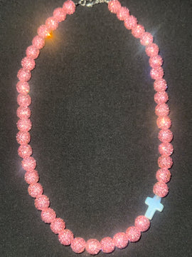 All Pink with Cross Rhinestone Necklace