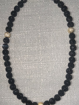 Black & Gold w/ Zirconia Ball Charm & Rhinestone Necklace