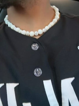 White Berry Pearls with White Rhinestone Necklace