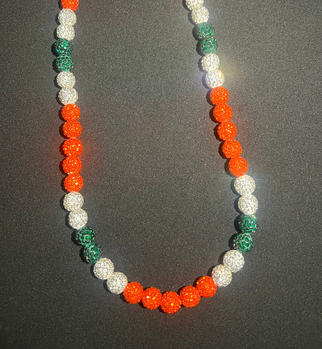 Orange, Green & White Rhinestone Necklace