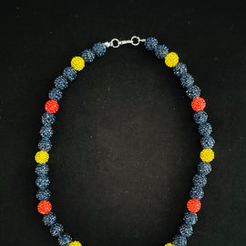 Navy Blue, Orange & Yellow Rhinestone Necklace