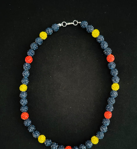 Navy Blue, Orange & Yellow Rhinestone Necklace